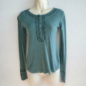 Lucky Brand Teal Long-Sleeve Embellished Henley